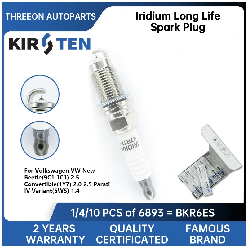 

KIRSTEN Iridium Spark Plug for Volkswagen New Beetle(9C1 1C1) 2.5 Convertible(1Y7) 2.0 2.5 Parati IV Variant(5W5) 1.4 KSP6893