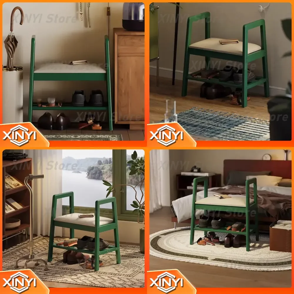 Elderly Shoe Changing Bench with Arms for Seniors Padded Entryway Seat Solid Wood Hallway Stool Comfortable Stylish Home