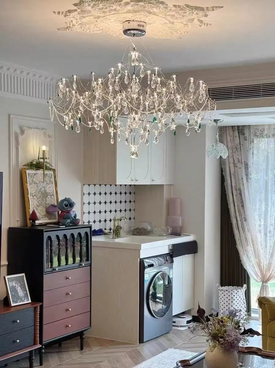French crystal chandelier in the living room, Italian high-end sense, starry hall, dining room, bedroom lamp, crystal lamp,