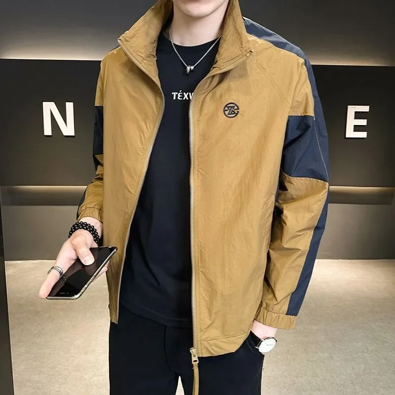 

New Men Fashion Stand Collar Zipper Coat Male Large Size Jacket Spring Autumn 2024Leisure Handsome High-End Patchwork Outwear