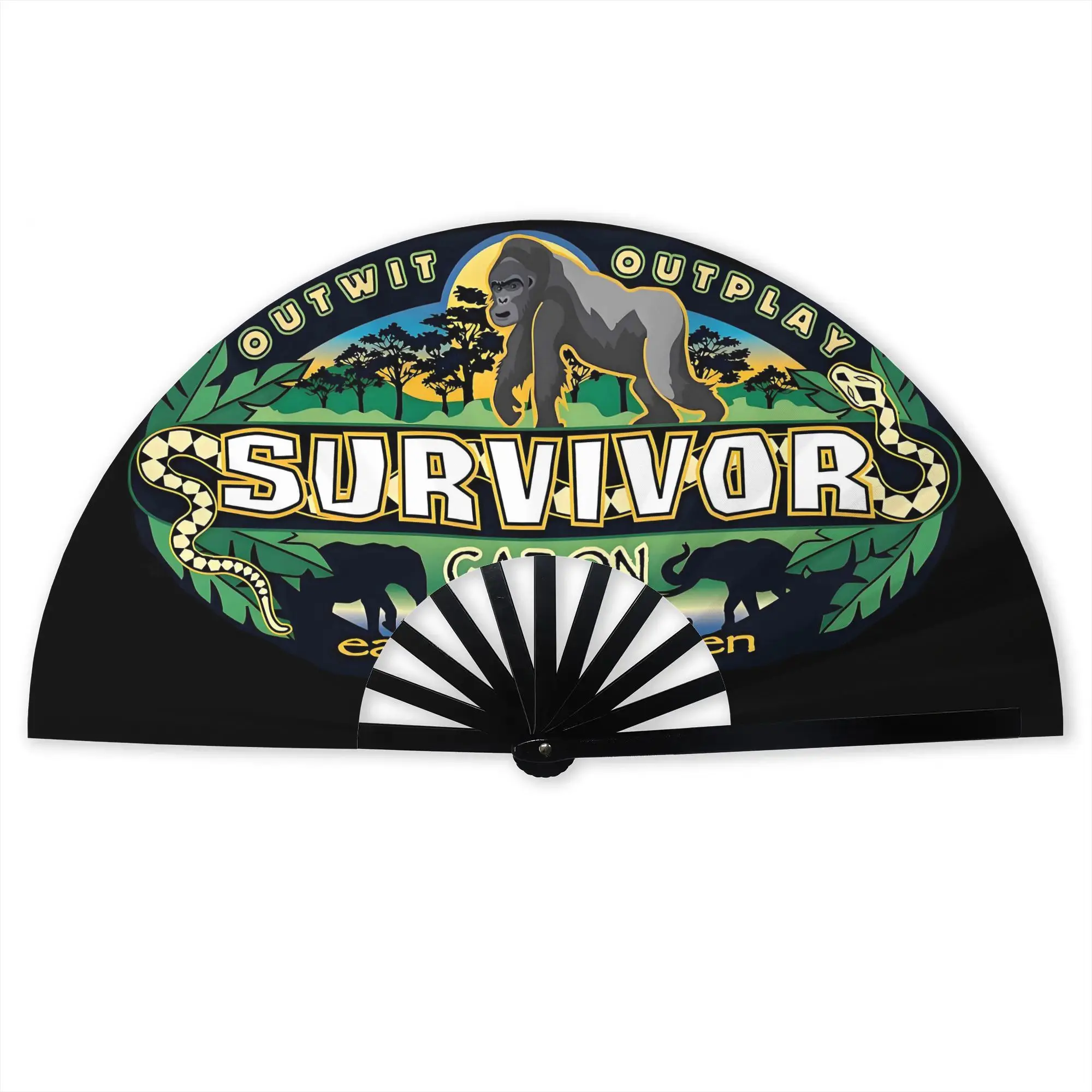 Program S-Survivors Gabon Folding Hand Fan Adventure Polyester Fabric Fan Cool Summer Accessory Decorative Fans