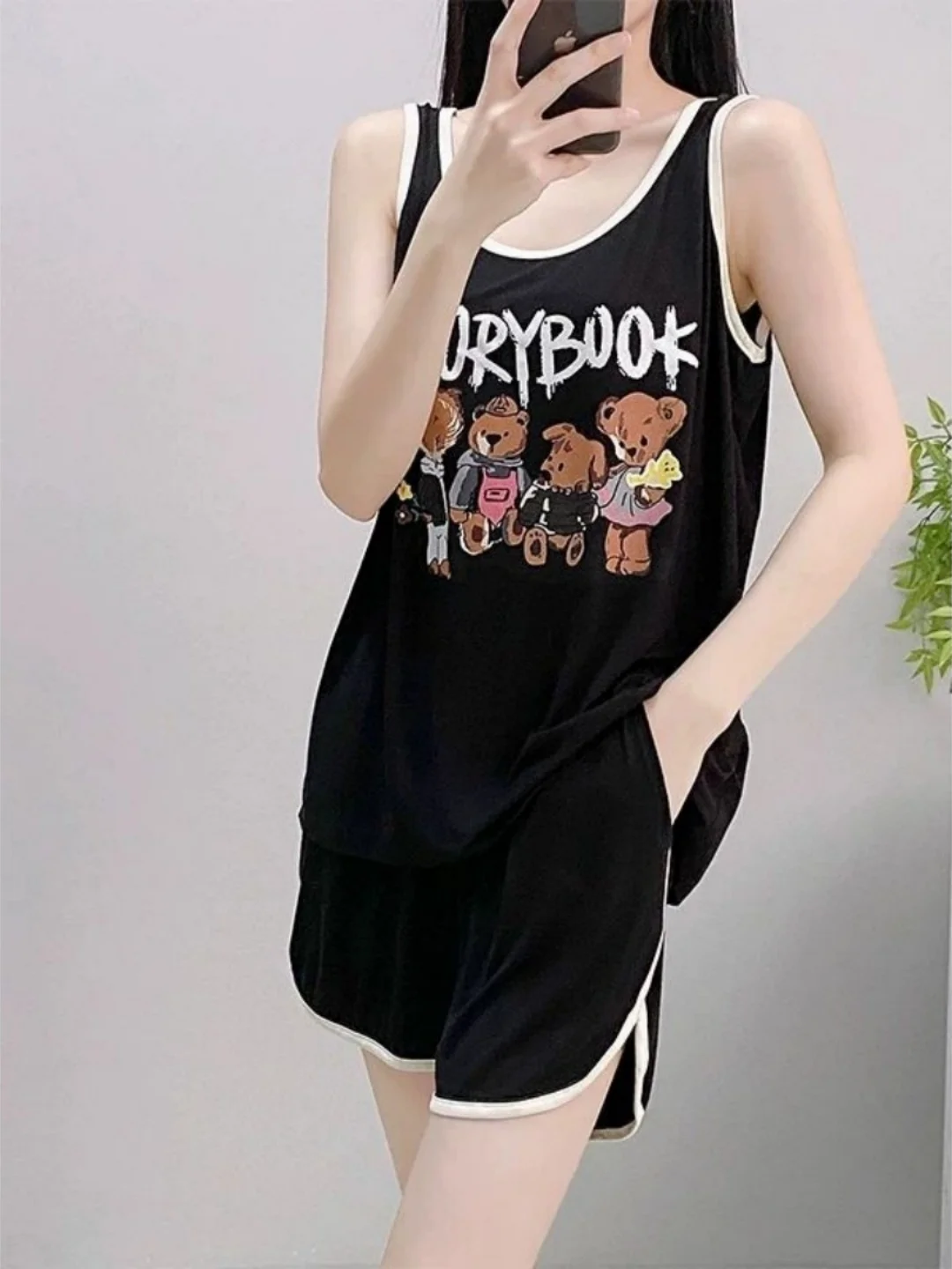 

Summer Thin Cartoon Bear Sleeveless Vest Shorts Pajama Set Outdoor Wearable Home Clothes plus Size 300 Pounds Bear Set