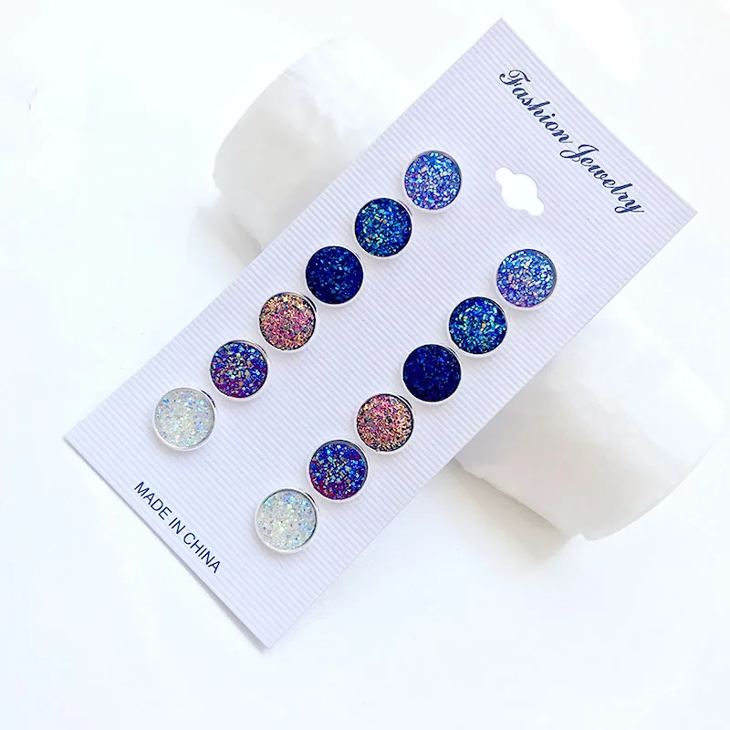 6 pares de pendientes redondos de moda moderna para mujer, aretes brillantes con diamantes de imitación, lindos conjuntos de pendientes de