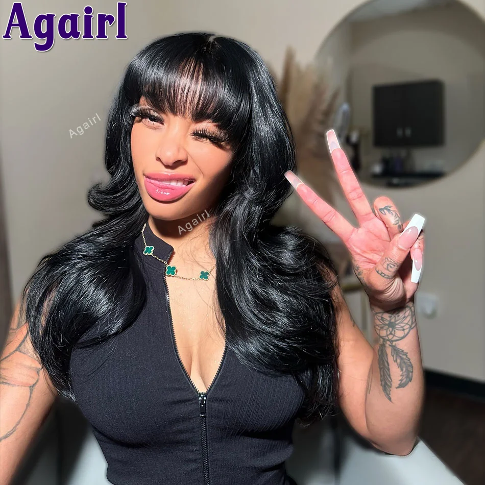 32Inch Cooper Ginger Brown 13X6 13X4 Lace Frontal Wigs with Bangs 200% Peruvian Body Wave Lace Front Wigs Human Hair for Women