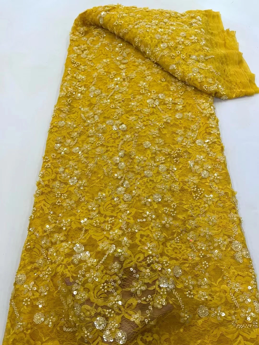 African Sequins Embroidery Lace Fabric, Groom Lace Fabric, Luxury Beaded Wedding Party Dress, High Quality, LY6601, 5 Yards