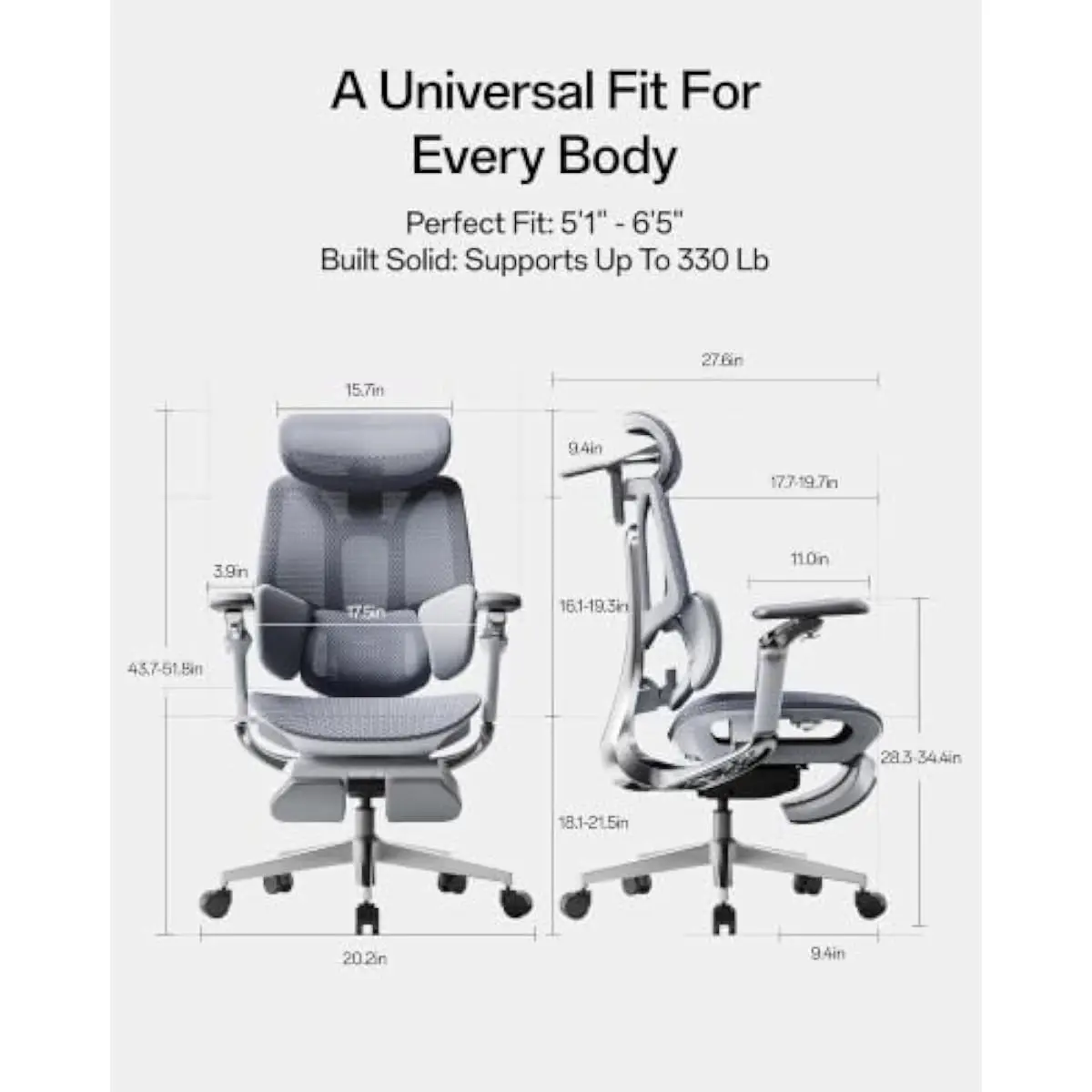 Ergonomic mesh office chair with dynamic 3-zone lumbar adaptation, 4D dual-axis headrest offering 70mm depth and 70° rotation, 1