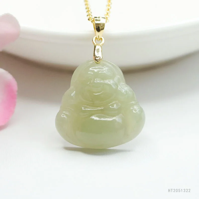 

S925 Sterling Silver Buddha Pendant Natural Hetian Jade Meditation Gift Necklace Protection Amulet HT2051322