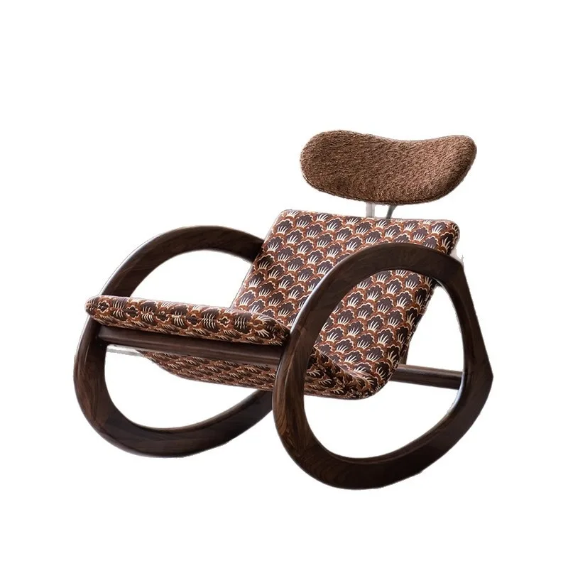 

solid wood single leisure rocking chair medium ancient style living room balcony fabric lazy back sofa chair