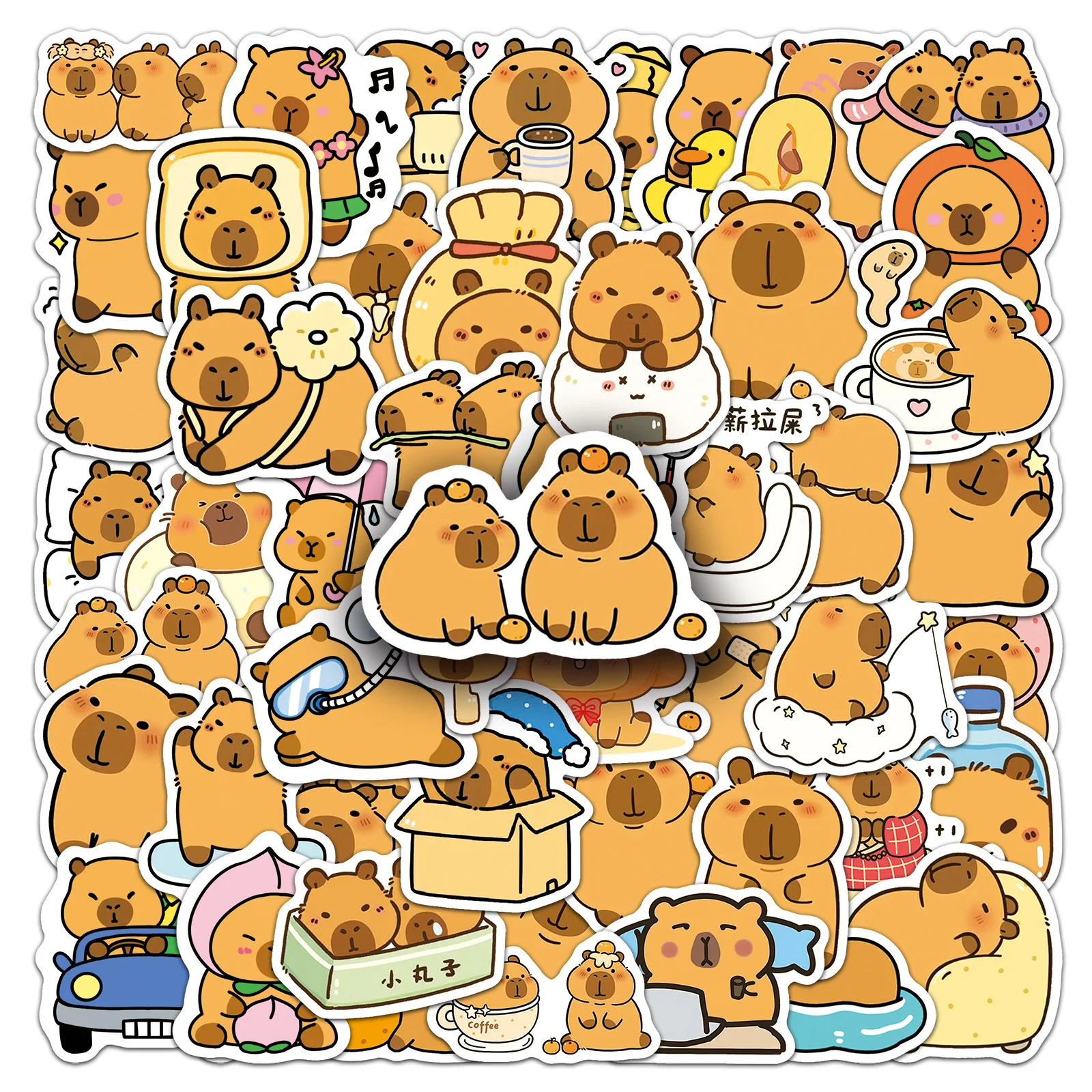 10/30/50 Cappybara Graffiti-Aufkleber Cartoon Niedliche Kapibara Deko-Sticker DIY Skateboard Handy Kühlschrank Fahrrad Aufkleber Spielzeug Geschenk