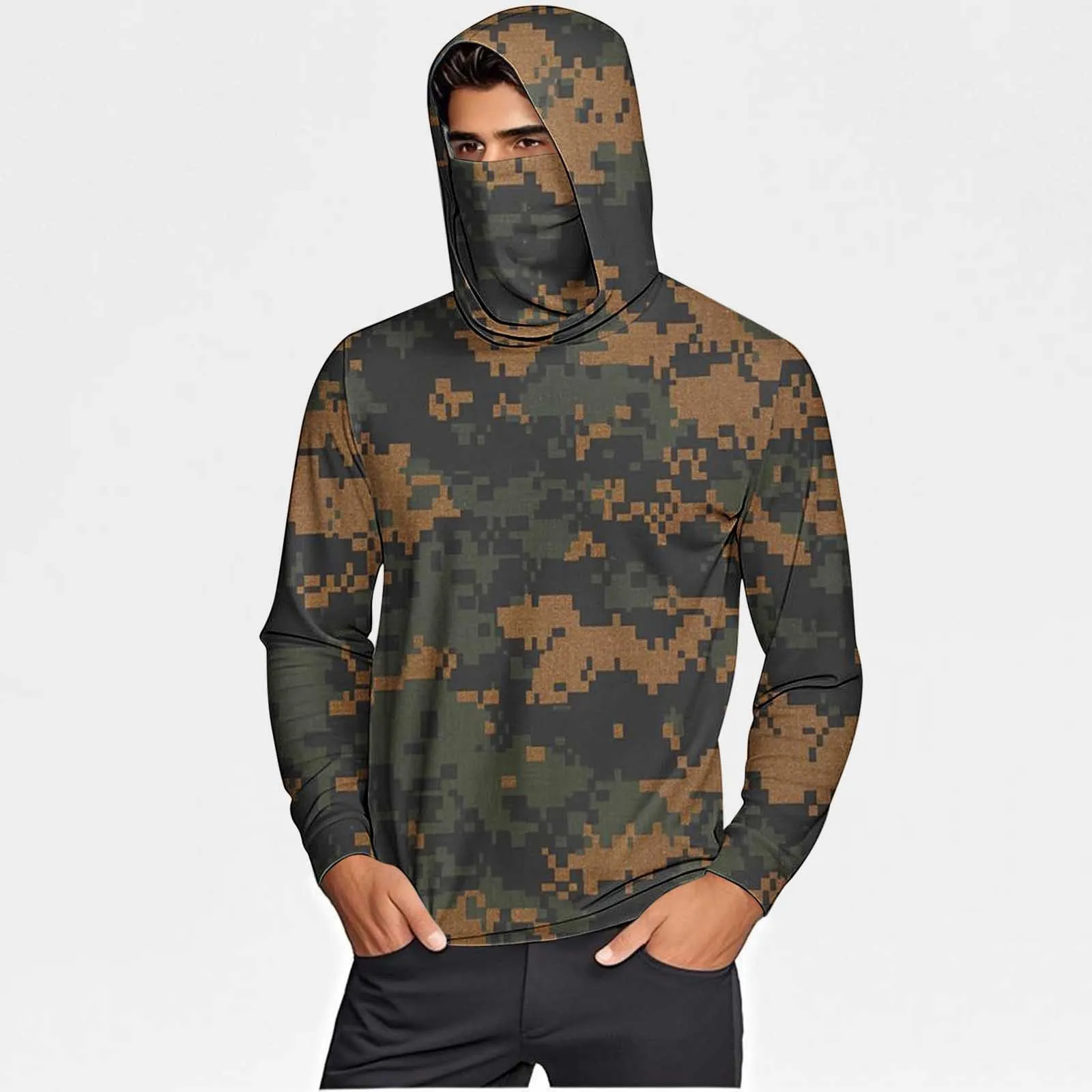 

Men's Summer Sun Protection Jacket, Ice Silk Hooded Camouflage Top, Breathable Outdoor Sun Protection Quick Drying Hooded