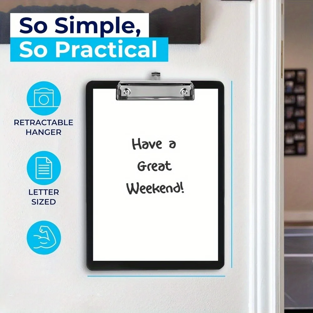 قطعة واحدة من الحافظة البلاستيكية السوداء، حافظة مقاس 12 × 8 بوصة تحمل 80 ورقة، لوحات مشبك سوداء منخفضة المستوى بكميات كبيرة للكتابة، مشبك لوحة