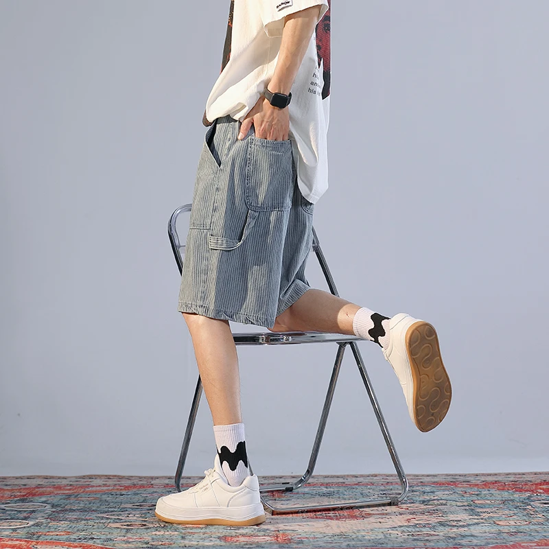 Solid Color Straight Leg Shorts Unisex Harajuku Loose Fit Cargo Shorts with Belt High Oversized Denim Shorts Y2K Summer Shorts