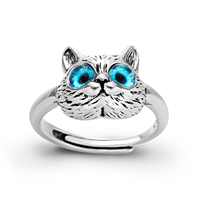 Vintage Gothic Cat Face Opening Metal Ring for Women Men Fashion Cute Blue Eye Design Adjustable Ring Engagement Jewelry Gifts