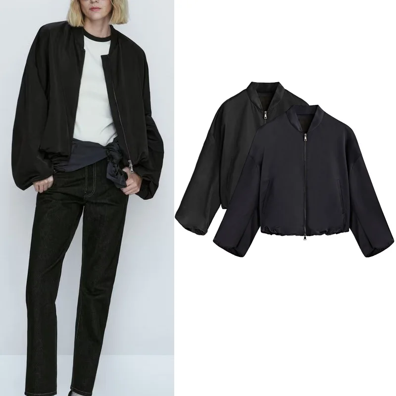 Casual Style Pilot Jacket Women's Short Outerwear Fluffy Sleeve Commute Wind Polyester Fiber Long Sleeve Zipper Closure
