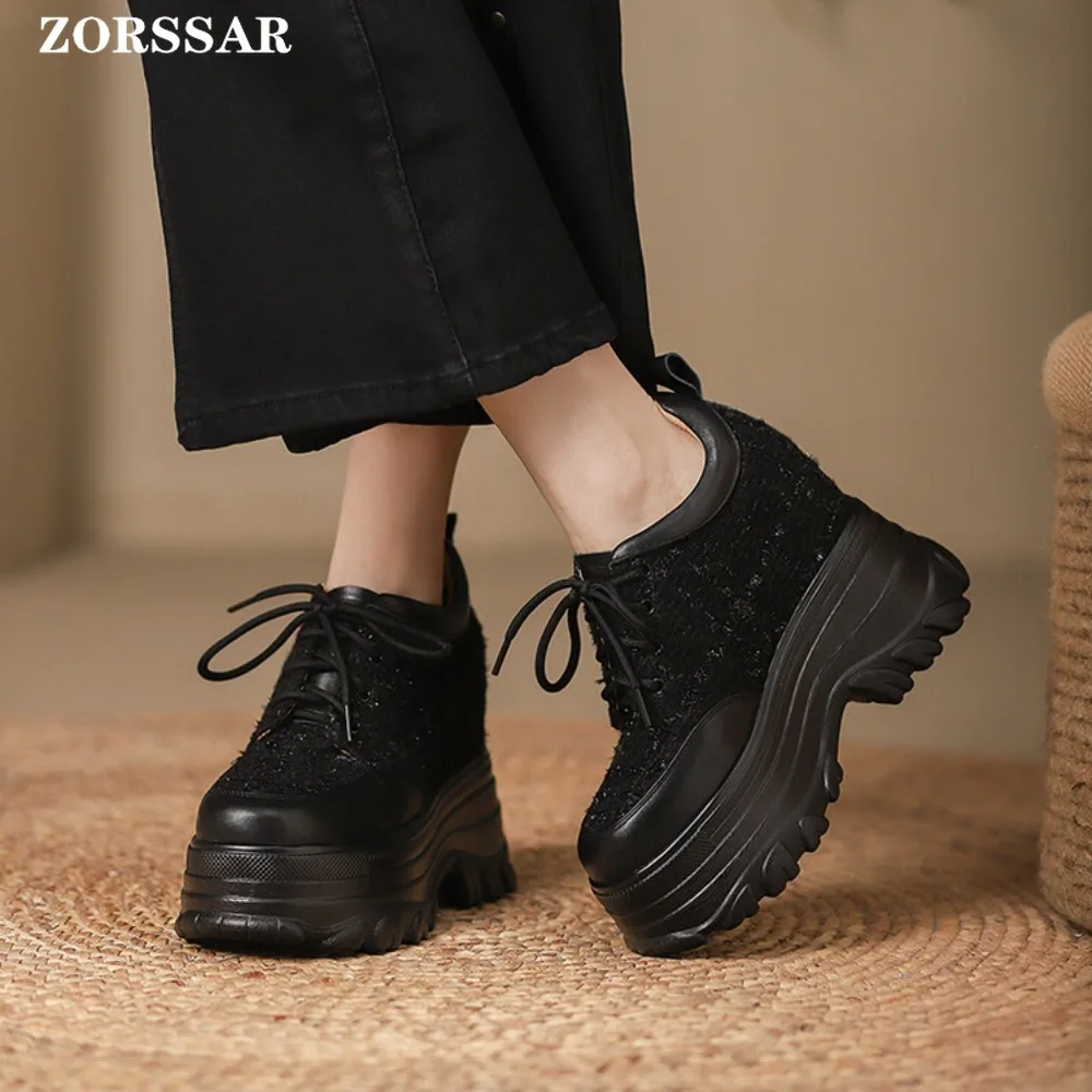 12cm Height Increasing Hidden Wedge Females Casual Vulcanize Shoes Women Platform Autumn Spring High Brand Sneakers Breathable