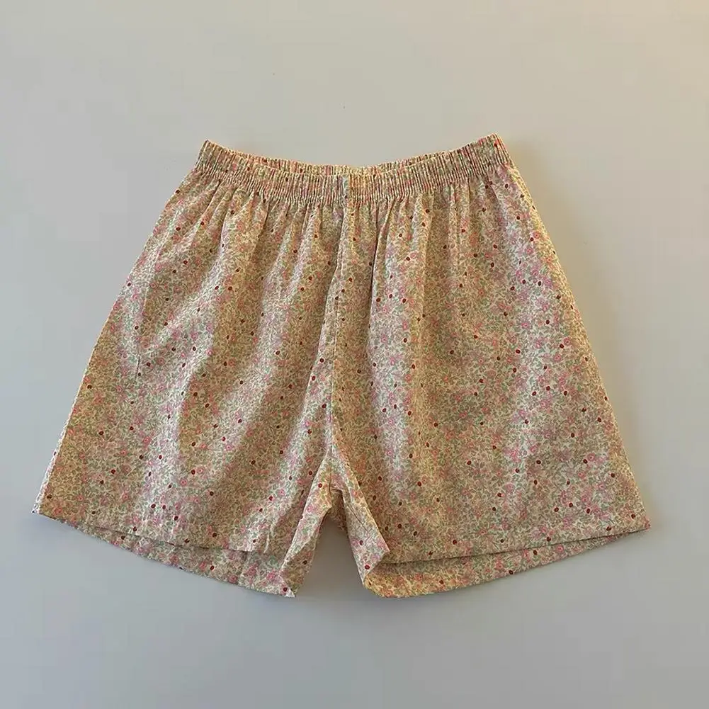 

Loose Fit Sleeping Shorts Wide Leg Shorts Plaid Print Summer Lounger Shorts Elastic High Waist Wide Leg Loose Fit for Home Wear
