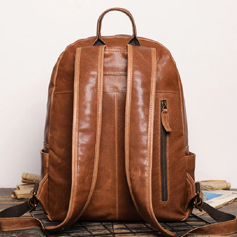 Cowhide Leather Fashion Backpack for Men Genuine School Bag Male Outdoor Backpacks 14 inch Laptop Shoulder