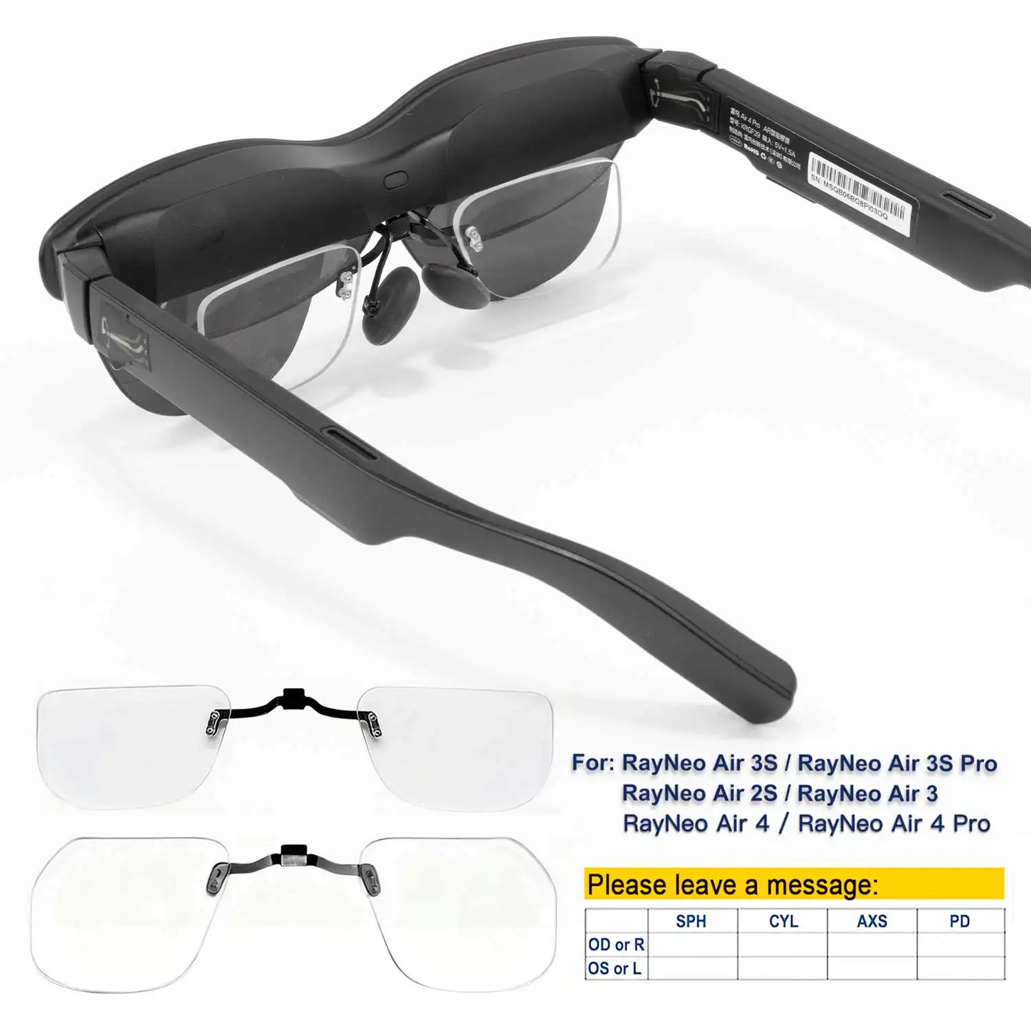 Custom Lenses For RayNeo Air 4/Air 4 Pro/Air3S Pro/Air 3/3S/Air2s Smart Glasses Myopia and Hyperopia Anti-Blue Anti-glare Lens