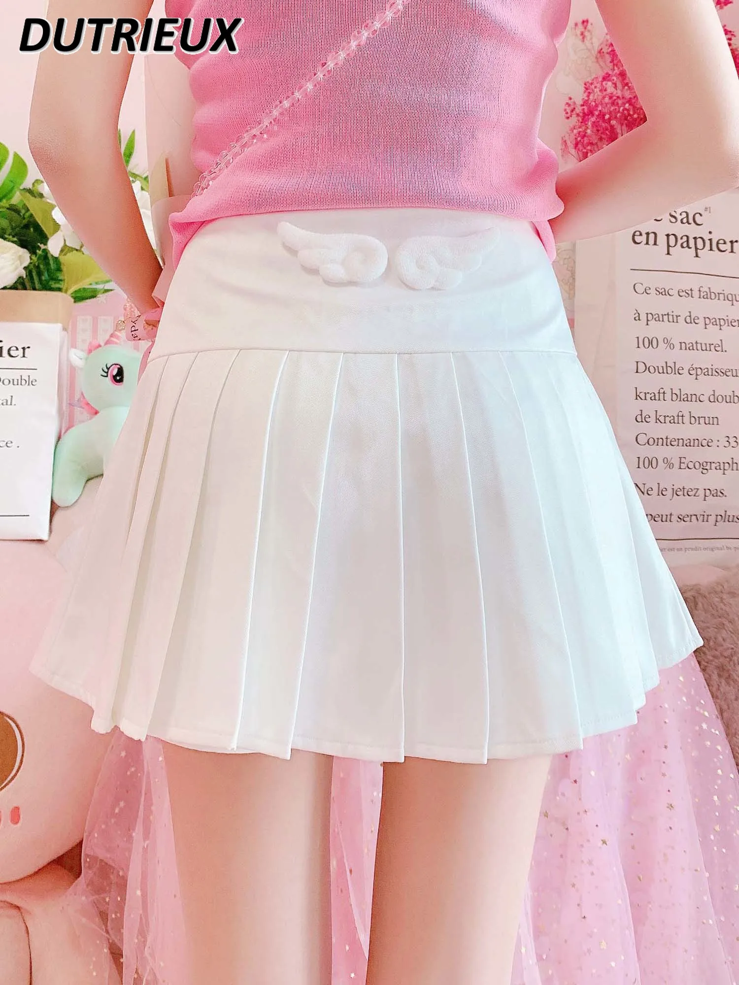 

Summer New Korean Style Student All-Match White Short Pleated Skirt Sweet Cute Girls Slimming Pantskirt Exposure-Proof Skirts