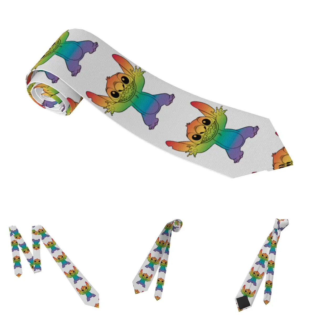 レインボーステッチネクタイ男性シルクポリエステル 8 センチメートル狭いリロとスティッチネクタイメンズスーツアクセサリーネクタイコスプレ小道具