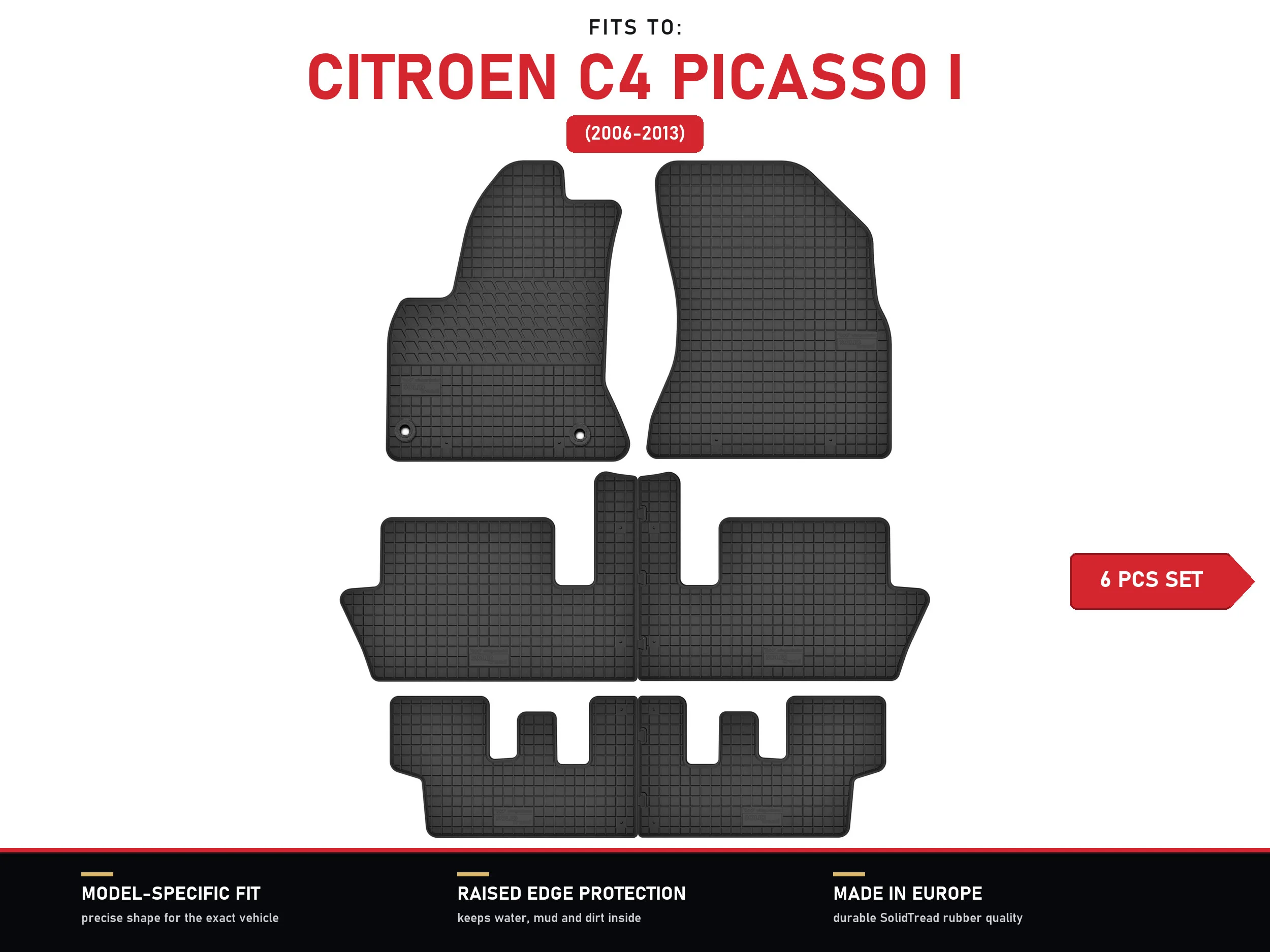 7-delige rubberen vloermatten Voor: Citroen C4 Picasso I 2006-2013 6 stuks
