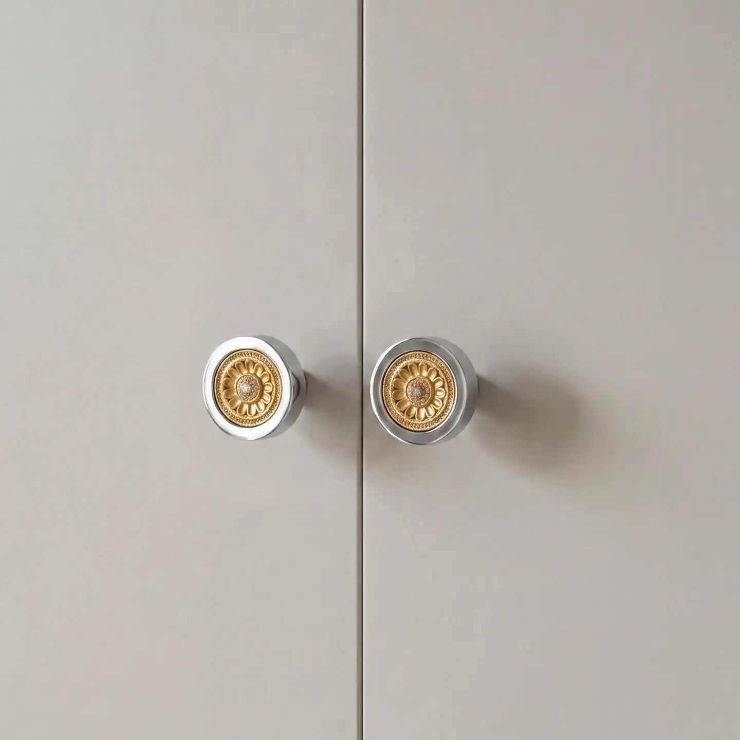 Solid Brass Furniture Handles Polished Chrome Cabinet Door Handles Embossed Sunflower Wardrobe Knobs Drawer Handles