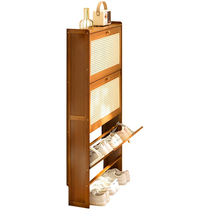 17 سنتيمتر خزانة خذاء رقيقة جدا للمدخل توفير المساحة الوجه متابعة رف الأحذية سعة كبيرة تخزين الرف المدخل الخيزران المنظم #4