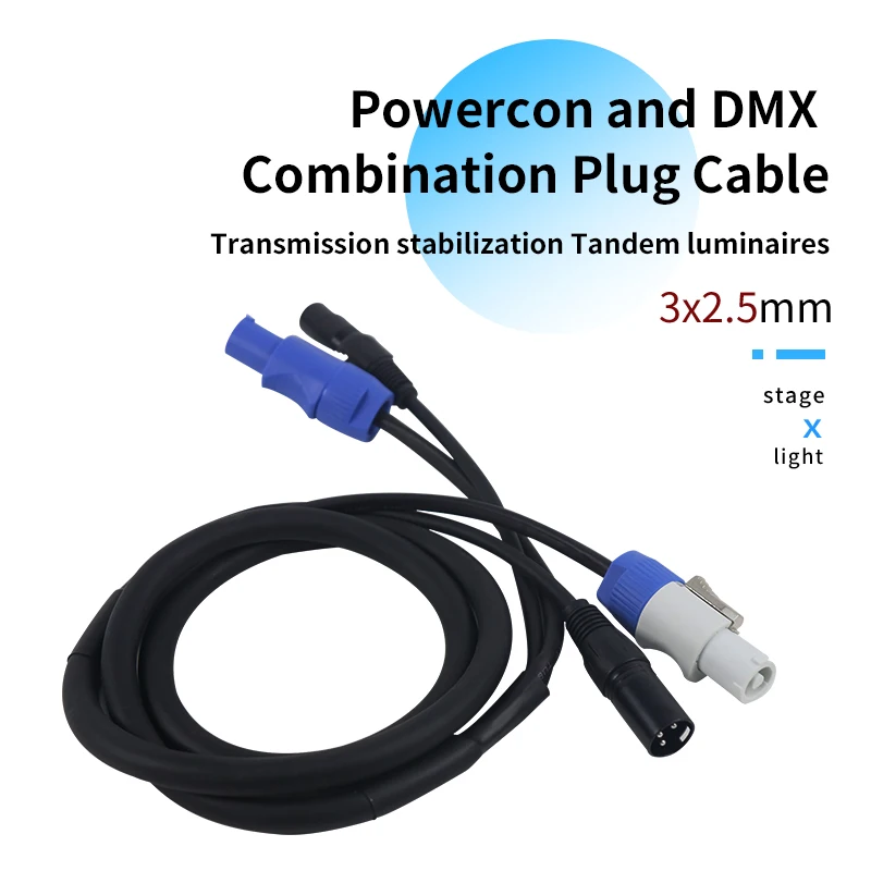 5 Meters/ 2 Meters Length Combination Powercon Plug DMX Cable Power Line Lighting Accessories For Stage Wedding DJ Disco