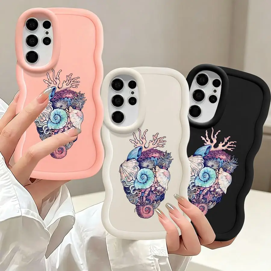 Seashell Coral Heart Soft Phone Cover Case for Samsung Galaxy S26 S25 S24 S24+ S25+ S23 Plus S21 S20 FE S22 Ultra