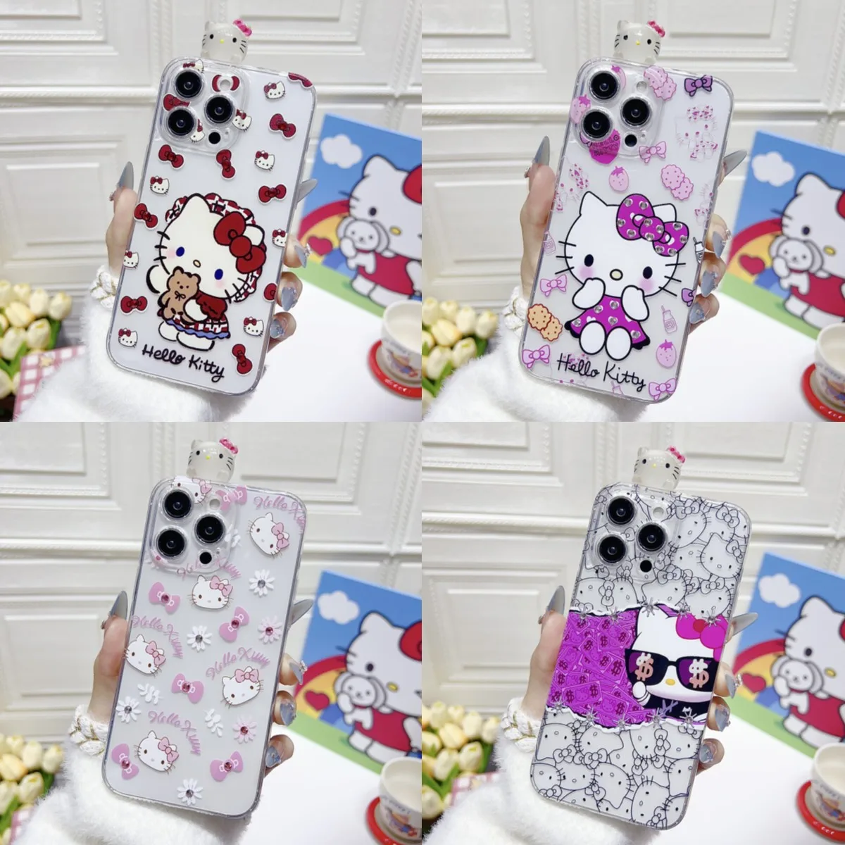 Чехол Diamond Rich Hello Kitty из ТПУ для Xiaomi Redmi 10 11 12 13 14 15 16 A C Note 10 11 12 13 14 15 S Pro