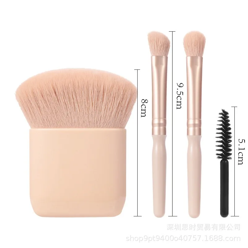 4 STKS Mini Spiegel Box Reizen Make-up Borstel Kunstmatige Vezel Foundation Make-up Poeder Blusher Draagbare Oogmake-up Borstelset