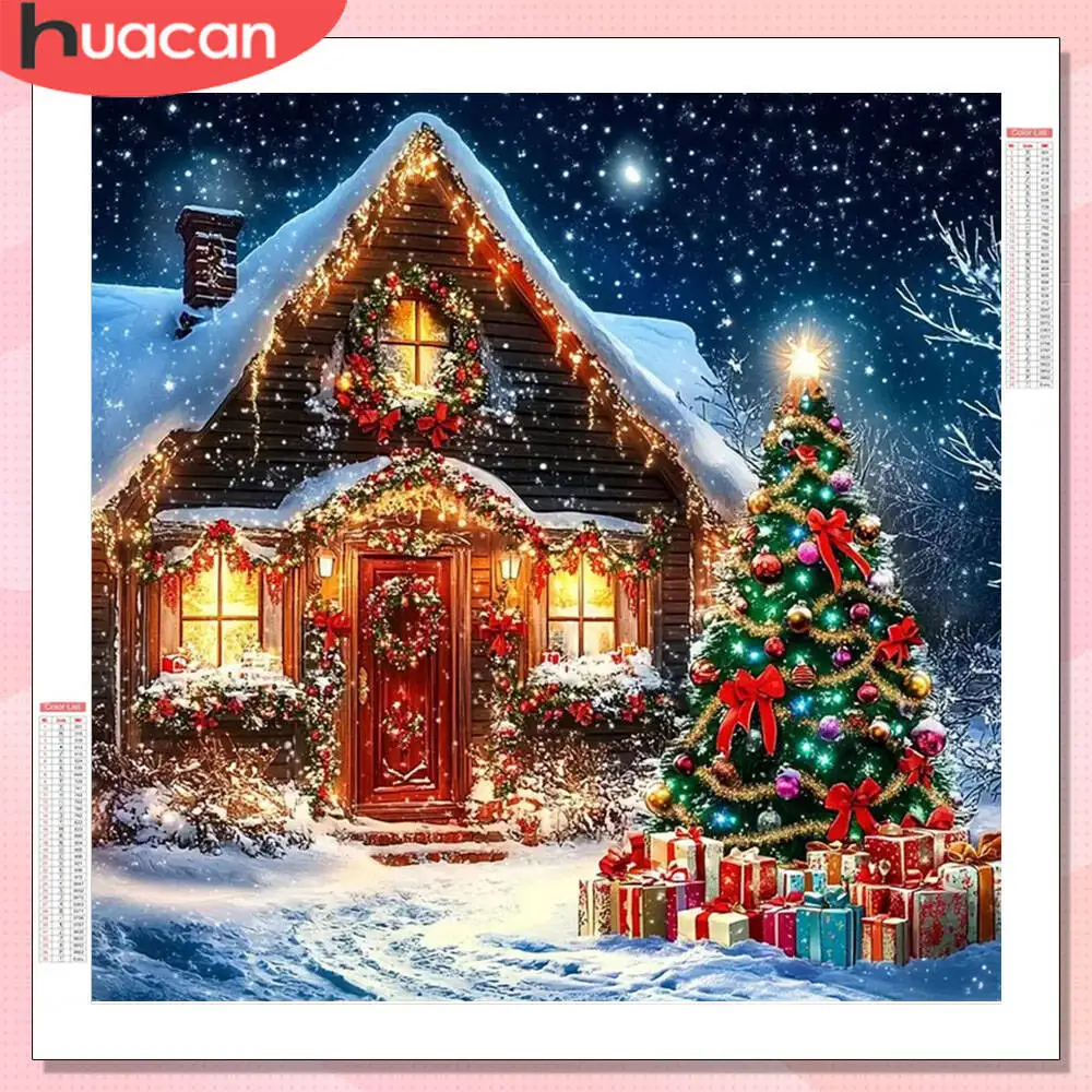 HUACAN Diamant-Malerei, Hauslandschaft, voller runder Bohrer, Dekoration für Zuhause, Mosaik, Baum, Weihnachten, Strasssteine