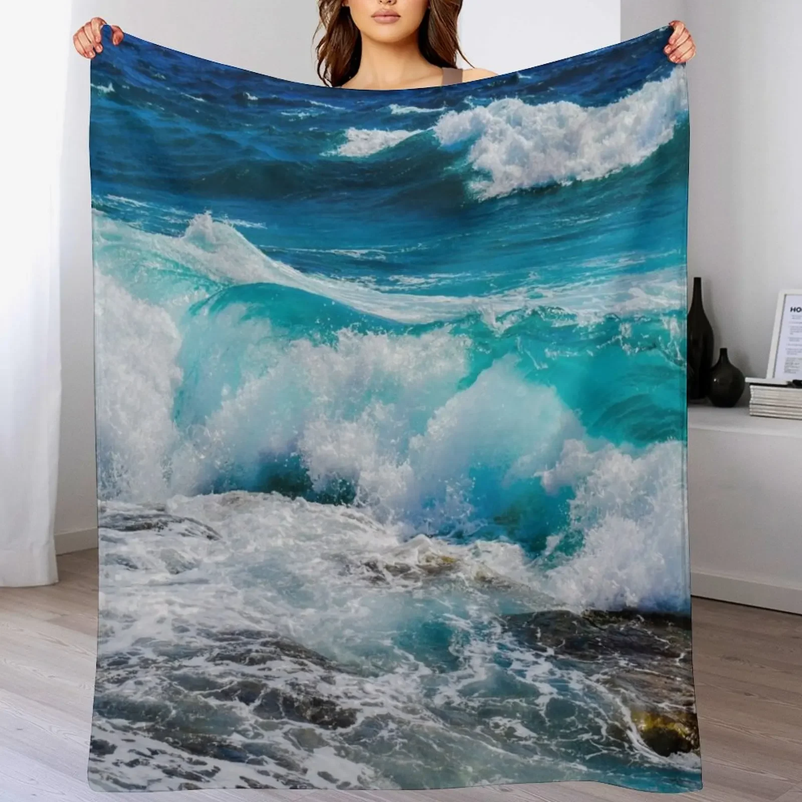 Ocean Waves Throw Blanket Multi Use Warm Blanket for Living Room Bedroom
