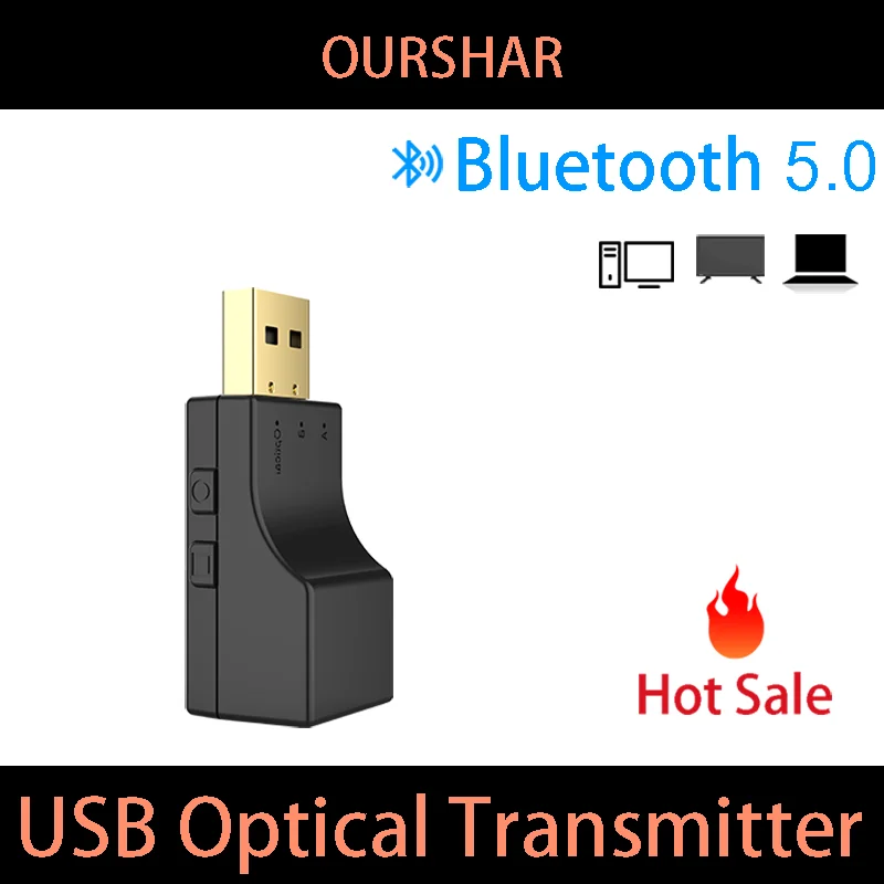 OURSHAR USB Optical Transmitter Bluetooth Audio Transmitter Pair two Bluetooth devices Low Latency Stereo Music For TV PS3/4XBOX