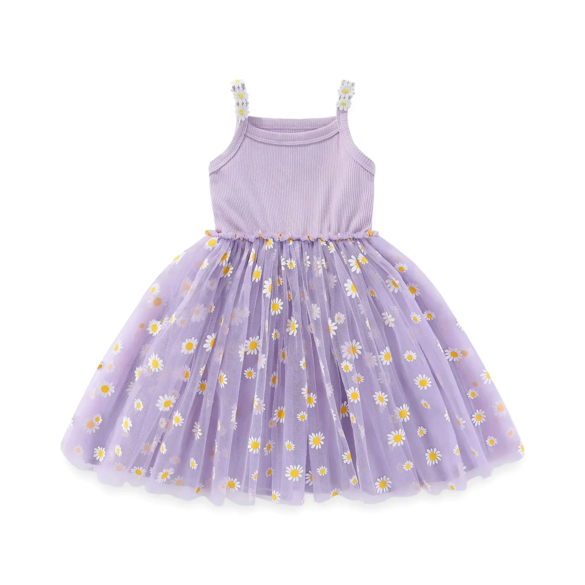 Hot Sale Sweet Baby Dresses Fashion Small Daisy Floral Decoration Baby Girl Clothes Party Little Girls Dress Cute Princess Frock