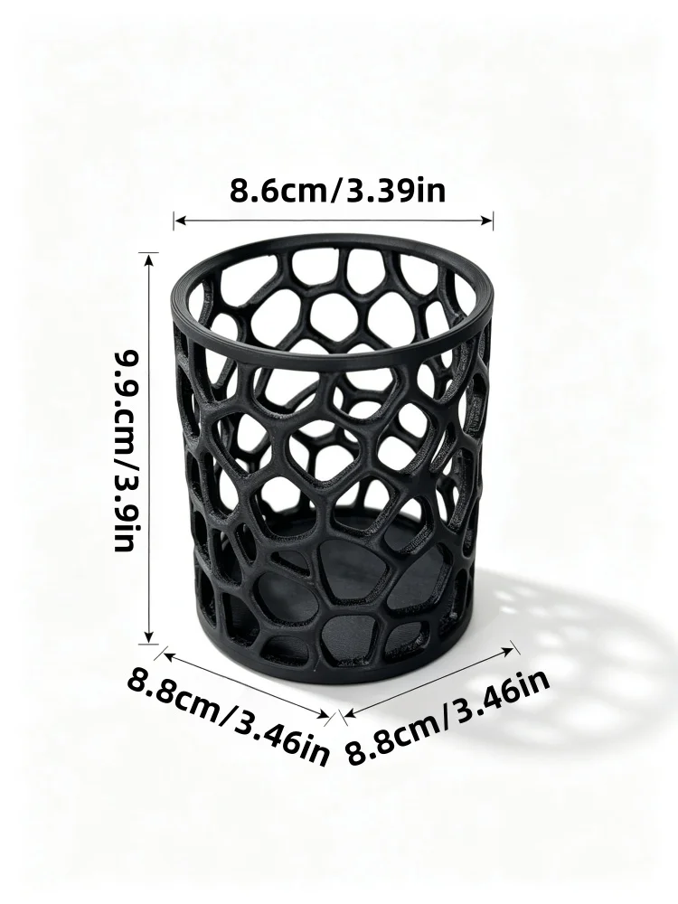 High-Quality Black Honeycomb Pen Holder, 3D Printed Pla Material Pen Cup, Hollow Mesh Open-Grid Pen Stand, Desktop Storage Box for Office and Meeting Rooms, Teacher's Desk Stationery Organizer, Home Study Desk Pen Storage, Student Desk Pen Holder, Industrial-Style Minimalist Desktop Decoration, Creative Geometric Pen Holder, Desktop Storage Supplies, Office Supplies Organization and Storage Essentials