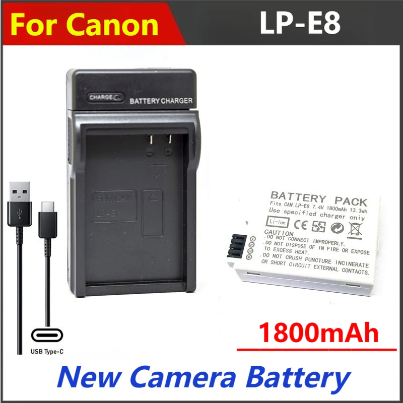 

1800mAh LP-E8 LPE8 Camera Battery Charger For Canon EOS 550D 6000D 650D 700D KISS X4 X5 X6i X7i Rebel T2i T3i T4i T5i Camera