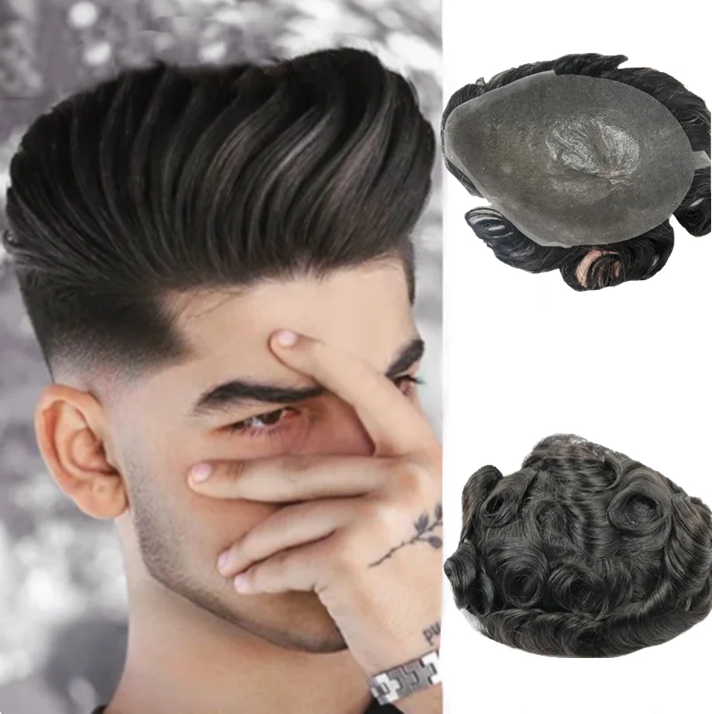 

Trend Comfortable natural Black men's wig 0.02mm ultra thin skin full PU men's wig hair piece prosthesis system natural hairline