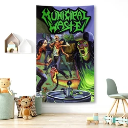 Hazardous Mutation Municipal Wastes Music Band Tapestry Boho Funny Print Cotton Streetwear Banner Flag
