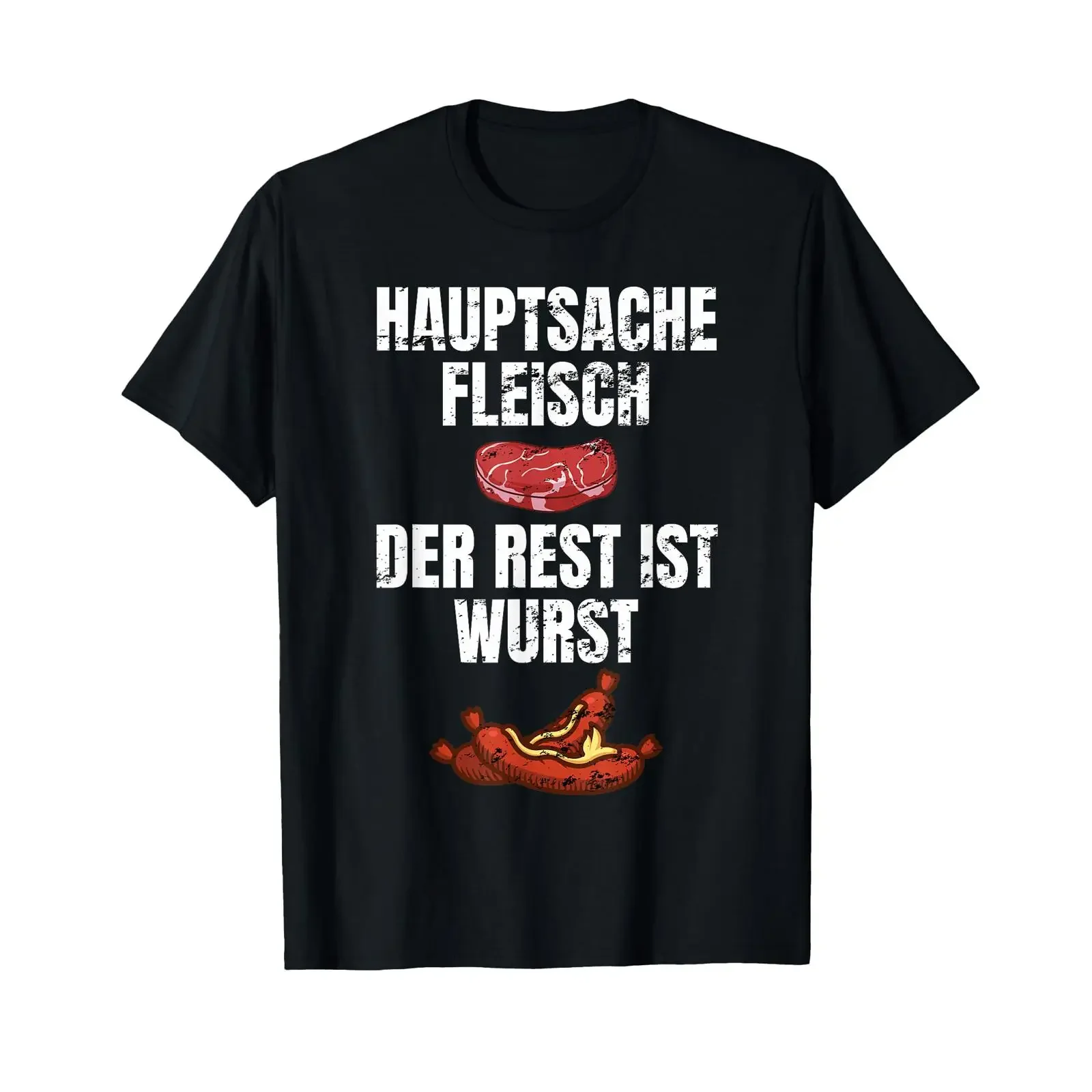 Hauptsache Fleischesser T Shirt with German Text quot Meat der Rest ist Wurst Language vintage Washed Soft Breathable Casual