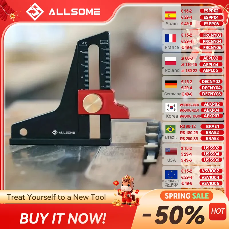 

Allsome высотомер, глубиномер, деревообрабатывающий инструмент, установочный манометр для настольной пилы, роутер, Настольный сверлильный станок, ленточная пила