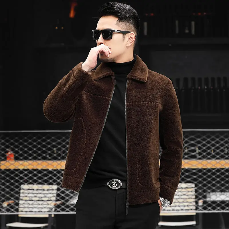 

2023 Men Autumn Winter New Genuine Wool Fur Coats Men's Solid Color Warm Overcoats Male Short Sheep Shearing Jackets I549