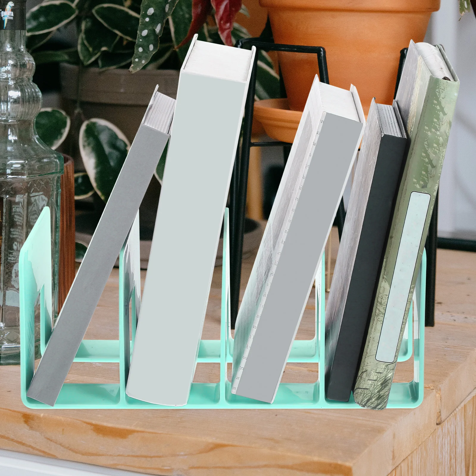 

Desktop Bookshelf File Storage Rack Vertical Organizer Holder for Box Stand Racks Green Office