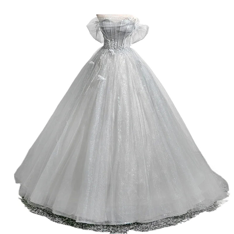 Shiny Tulle Quinceanera Dresses New Elegant Off The Shoulder Floor-length Ball Gown Simple Vestido De Debutante Customized