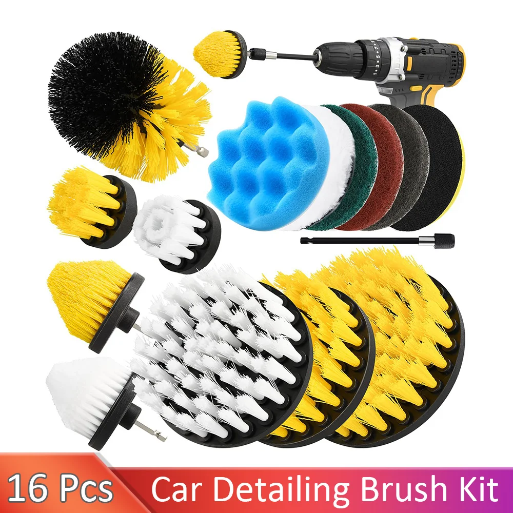 24pcs Drill Brush Attachment Set, 8pcs Scrubber Brushes with 9pcs Scouring Pad 3pcs Scrubbing Sponge 2pcs for Cleaning Shower