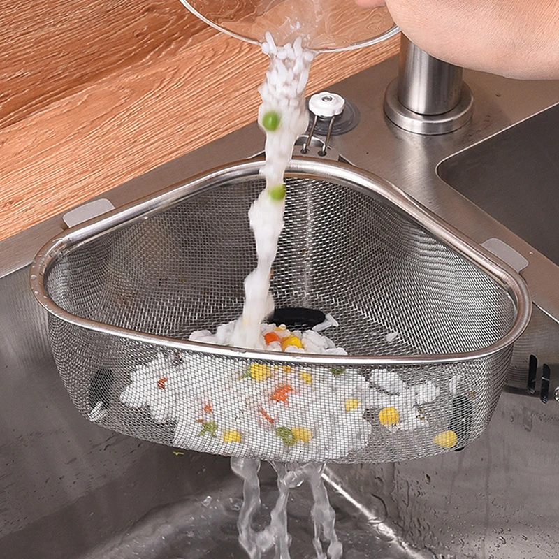 

Stainless Steel Kitchen Sink Drain Basket Triangle Food Vegetables Peel Egg Filter Storage Organizer Kitchen Drainier Shelf Rack