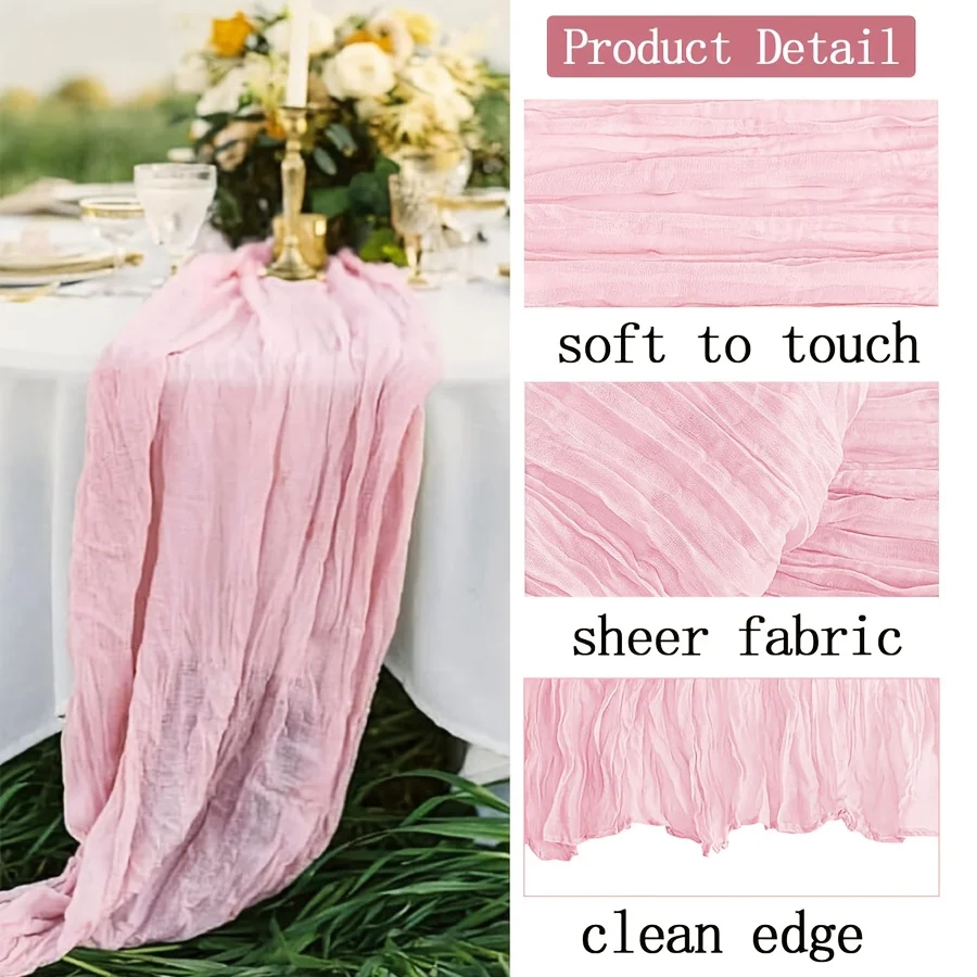 1/3PCS Pink Table Flags, Cheese Cloth Tablecloth, Romantic Chiffon Tablecloth, Suitable for Wedding Parties, Bridal Showers