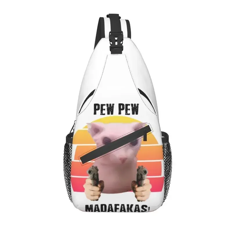 Madafakas Bingus Meme Sling Bags for Men Hairless Sphynx Cat Shoulder Crossbody Chest Backpack Travel Hiking Daypack