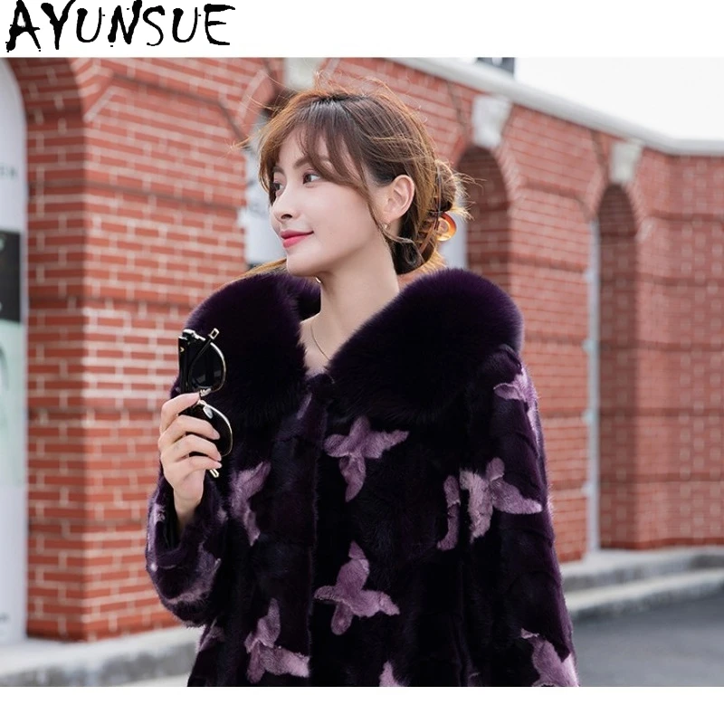 معطف فرو المنك من AYUNSUE للسيدات وصل حديثًا معاطف شتوية قصيرة للمرأة ملابس عصرية أنيقة للمرأة جودة عالية شوبانا Жénska #4