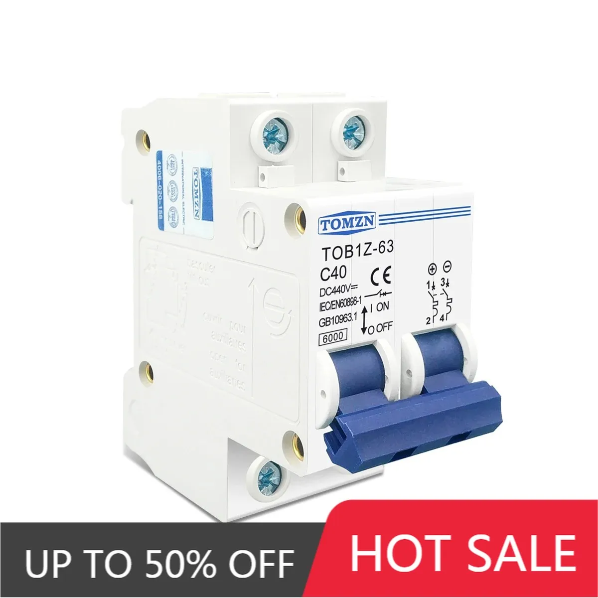 DC 440V 2P 25A C Curve TOMZN Miniature Circuit Breaker For Solar PV System